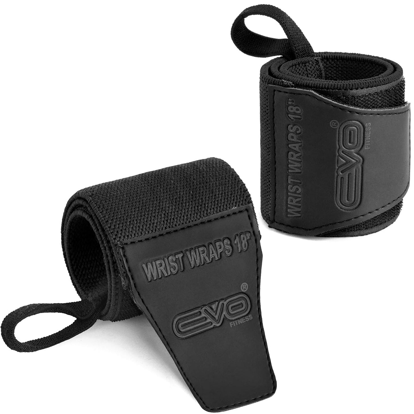 Pair of 18” Deep Black Weight Lifting Wrist Wraps Support Elasticated Cotton Straps Thumb Loop Powerlifting Bodybuilding Strength Gym Training Workout