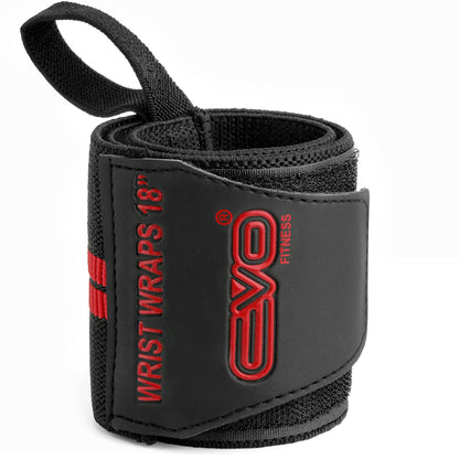 Pair of 18” Deep Black Weight Lifting Wrist Wraps Support Elasticated Cotton Straps Thumb Loop Powerlifting Bodybuilding Strength Gym Training Workout