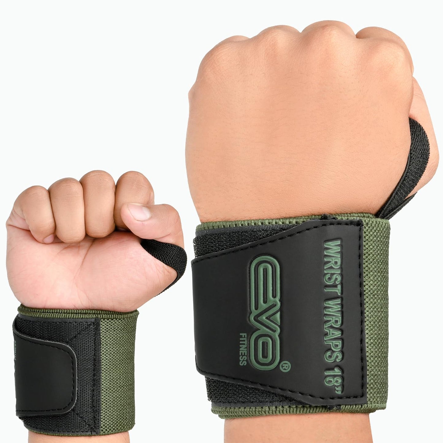 Pair of 18” Deep Black Weight Lifting Wrist Wraps Support Elasticated Cotton Straps Thumb Loop Powerlifting Bodybuilding Strength Gym Training Workout