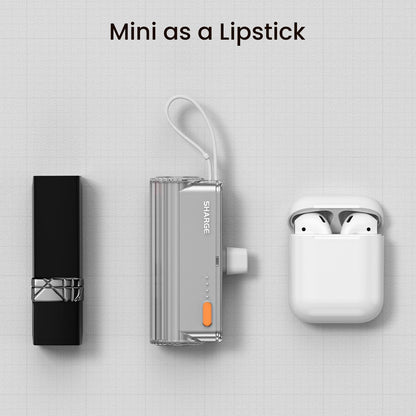 Flow Mini Portable Charger, 5000mAh Small Power Bank with Changeable Plugs and Built in Cable, Dual Output USB-C External Battery Compatible with iPhone 16/15/14/13, iPad, Galaxy S24/23 Ultra