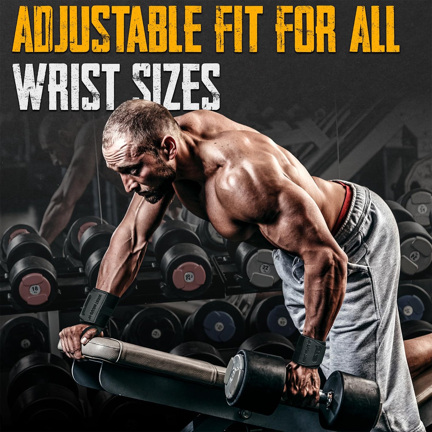 Pair of 18” Deep Black Weight Lifting Wrist Wraps Support Elasticated Cotton Straps Thumb Loop Powerlifting Bodybuilding Strength Gym Training Workout