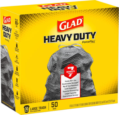 Glad Large Drawstring Trash Bags, ForceFlex 30 Gallon Black Trash Bags, 50 Count (Package May Vary)